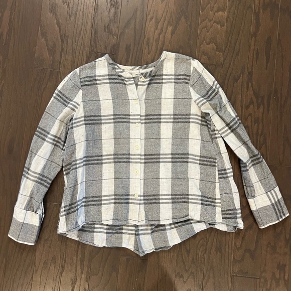 Madewell Plaid Collarless Button Down Shirt - Picture 2 of 4